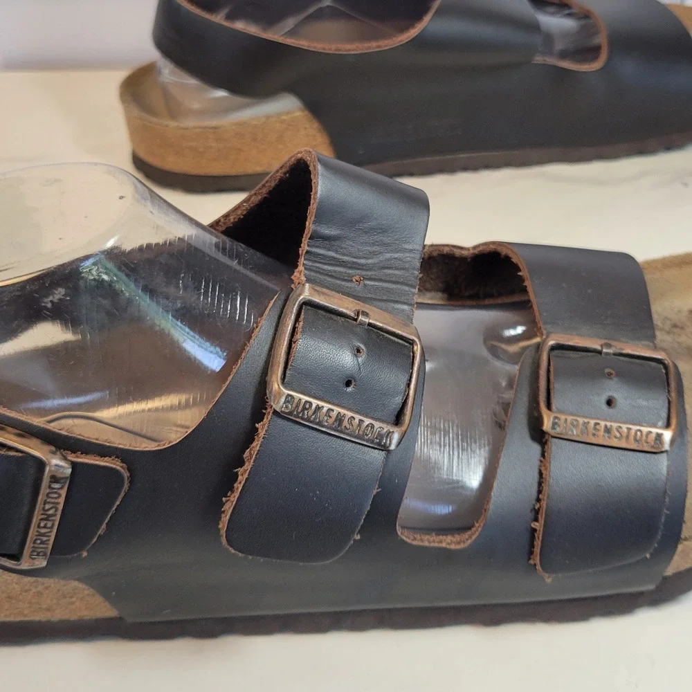 Birkenstock Milano Mens 11 Brown Black Leather Slingback Sandals 44 L13 M11
